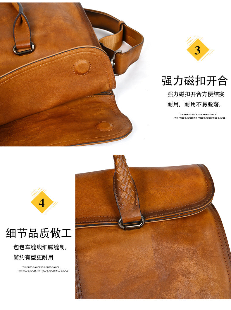 Men's briefcase genuine cowhide leather simple fashion retro casual business men's handbag computer bag