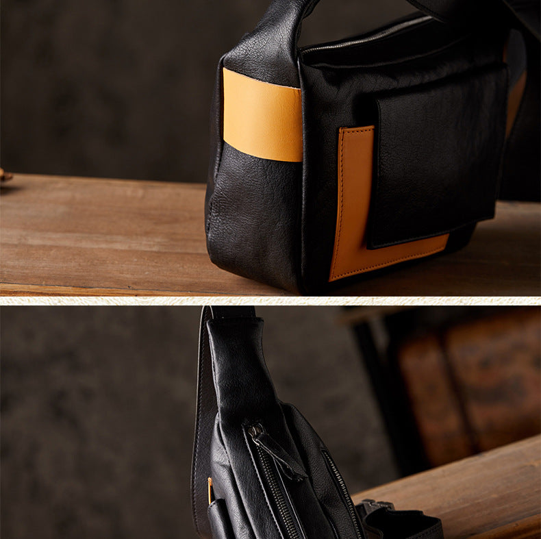 Men's Shoulder Bag Handcrafted Genuine Cowhide Leather Retro Casual Fashion Messenger Bag Crossbody Bag