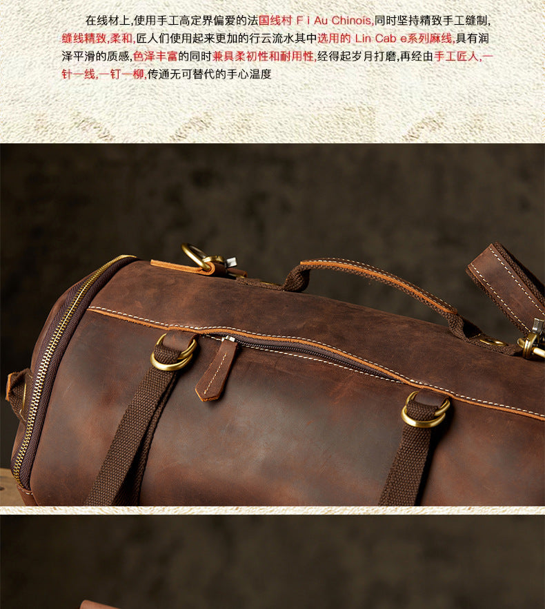Men's Rucksack Genuine Cowhide Leather Handmade Crazy Horse Original Retro Large Capacity Travel Bag