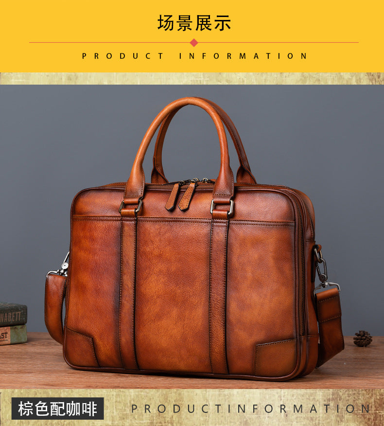 Men's Briefcase Cowhide Genuine Leather Retro Casual Men's Handbag