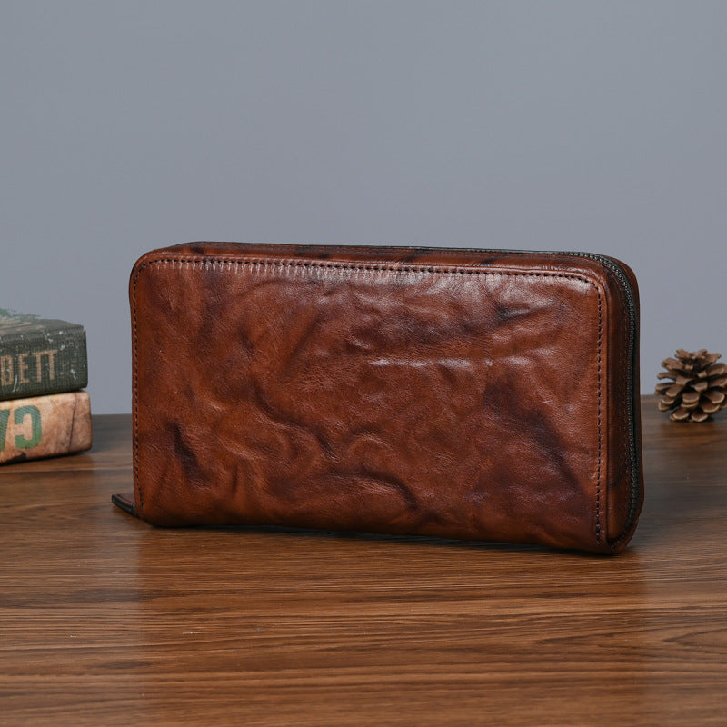 Men's Wallet Cowhide Genuine Leather Clutch Bag Mobile Phone Bag Retro Casual Men's Handbag