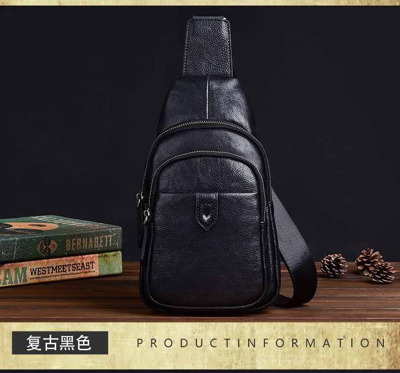 Men's bust bag Genuine cowhide leather casual retro crossbody bag for men