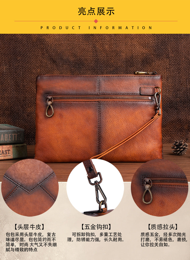 Men's Clutch Bag Genuine Cowhide Leather Casual Men's Handbag