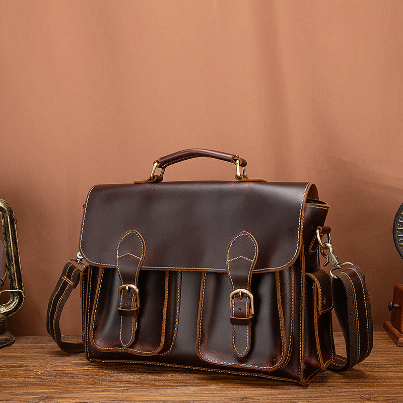Men's Briefcase Handbag Cowhide Genuine Leather Retro Business Computer Bag for Men