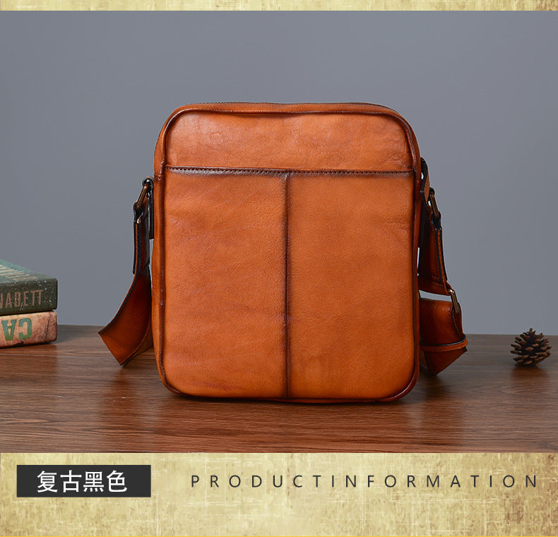Men's Shoulder Bag Genuine Cowhide Leather Casual Retro Crossbody Bag for Men
