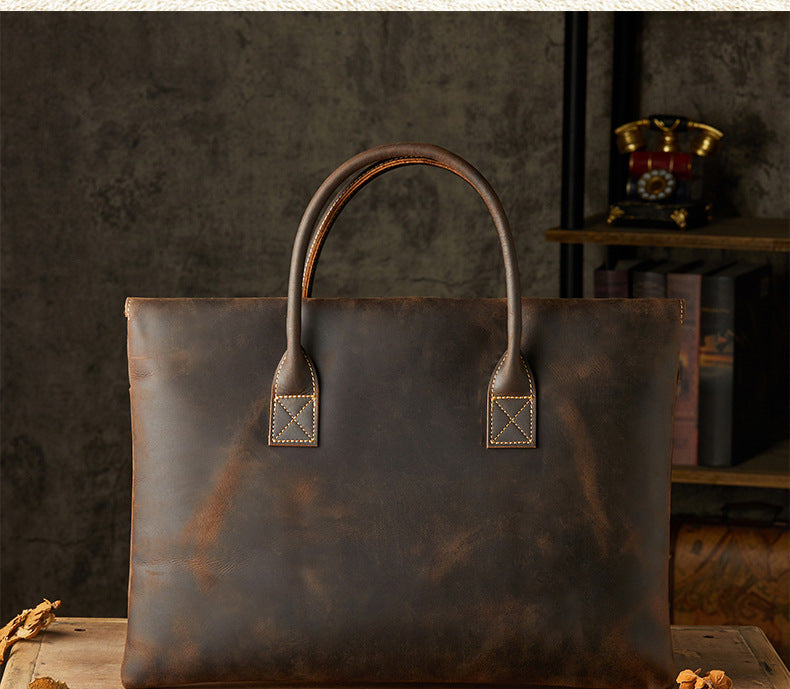 Men's handbag handbag handmade cowhide crazy horse business trip portable business casual men's briefcase thin computer bag