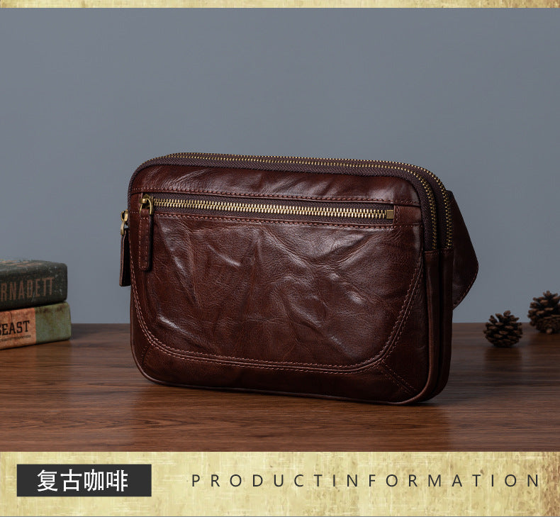 Men's Shoulder Bag Genuine Cowhide Leather Retro Crossbody Bag for Men