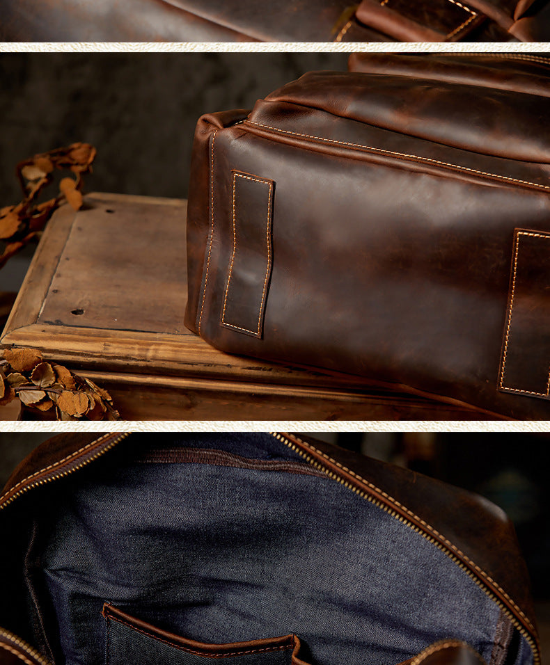 Men's Backpack Handmade Cowhide Genuine Leather Crazy Horse Retro Large Capacity Computer Bag Casual Fashion Business Travel Bag
