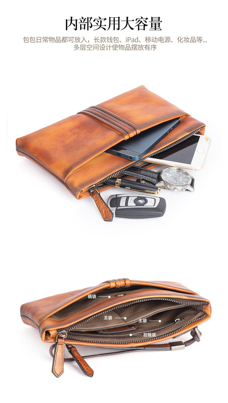 Men's Clutch Bag Genuine Cowhide Leather Retro Casual Men Bag