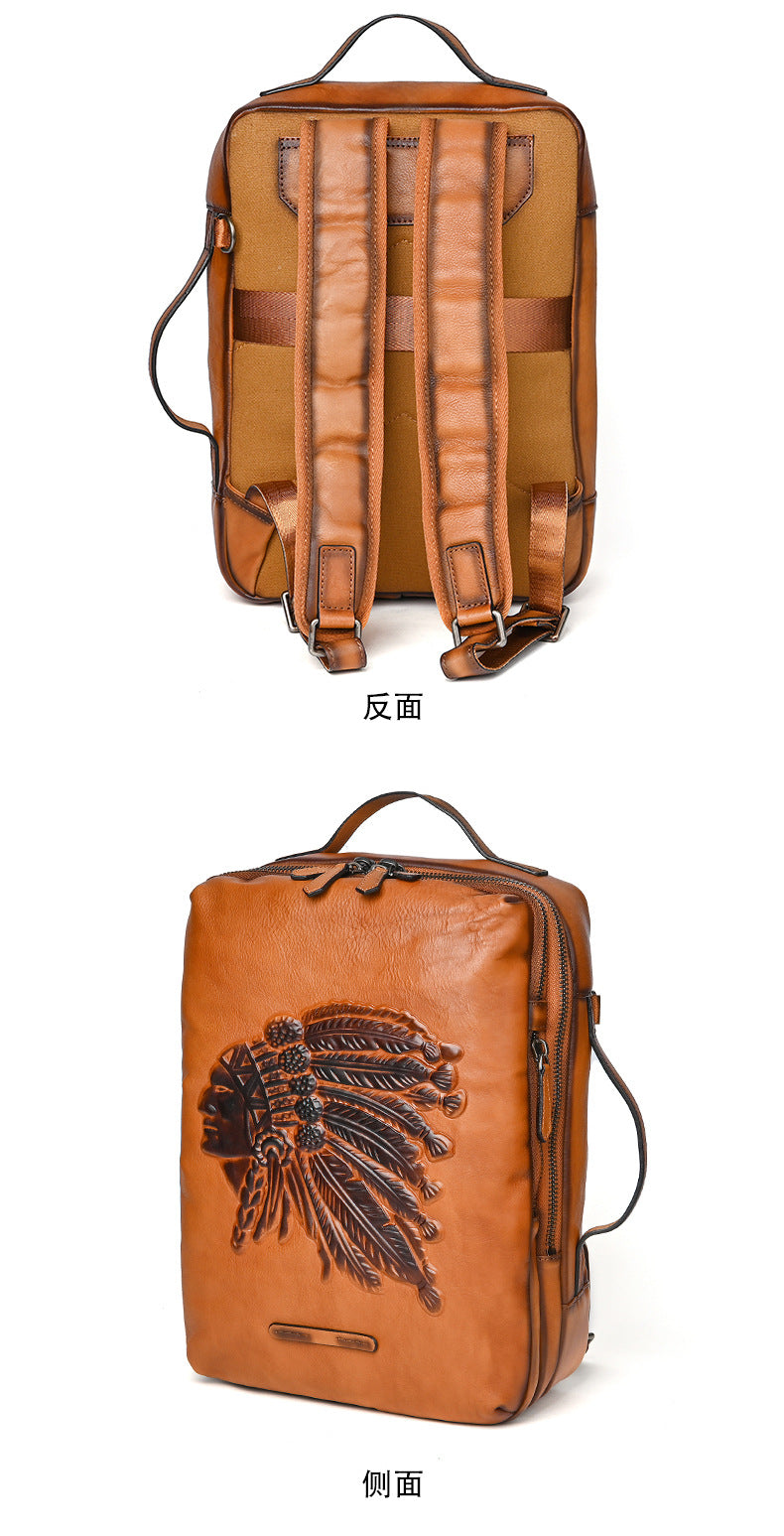 Men's backpack cowhide genuine leather retro fashion computer bag men's casual travel bag