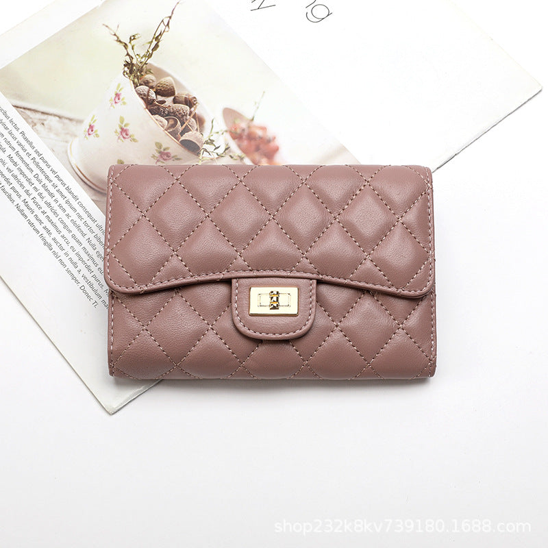 Sheep leather women's wallet stylish tri-fold wallet simple check wallet coin purse women's wallet