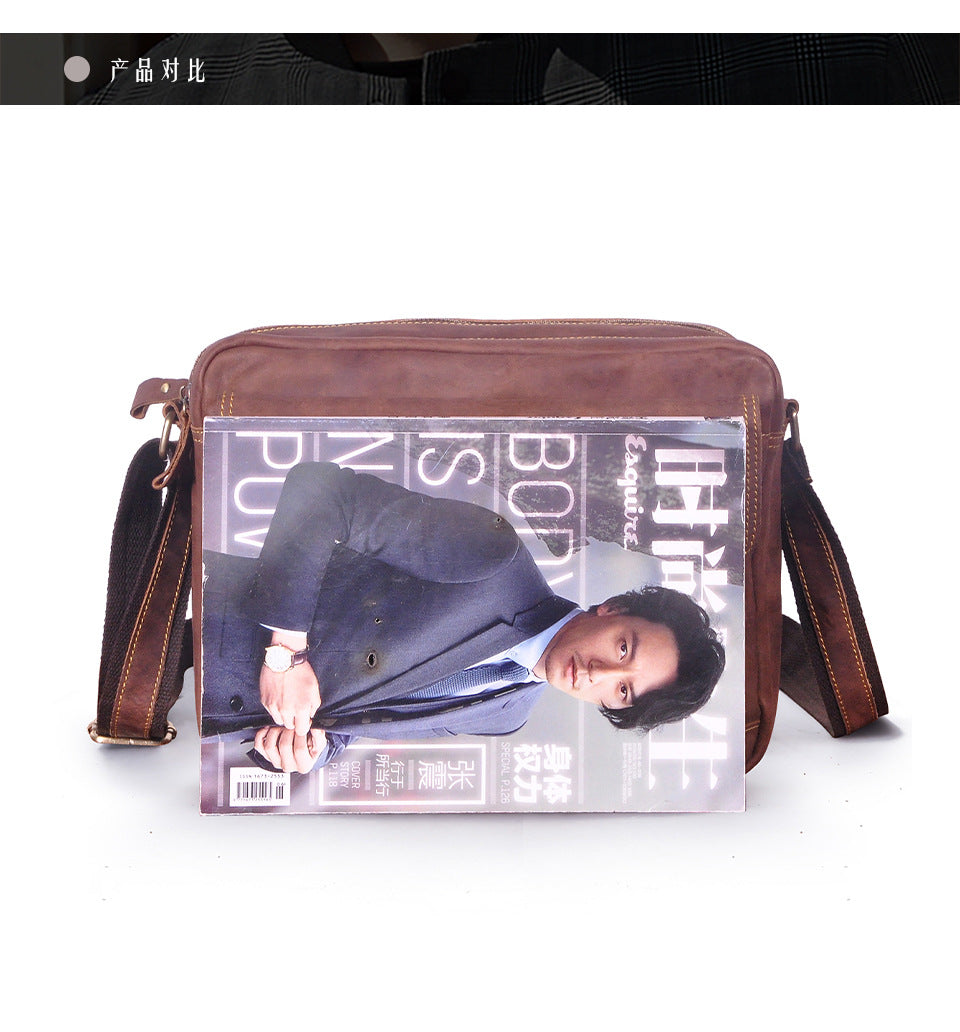 Men's Briefcase Genuine Cowhide Leather Retro Crossbody Bag Men's Shoulder Bag Computer Bag