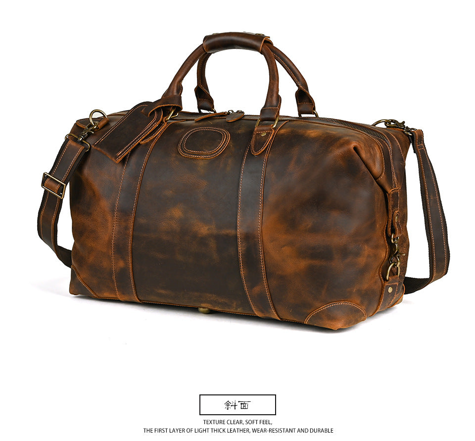 Men's Handbag Genuine Cowhide Luggage Bag Retro Casual Large Capacity Business Travel Bag for Men