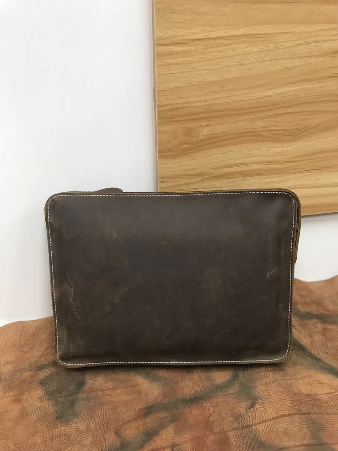 Men's Briefcase Retro Cowhide Genuine Leather Crazy Horse Commuting Simple Crossbody Bag for Men