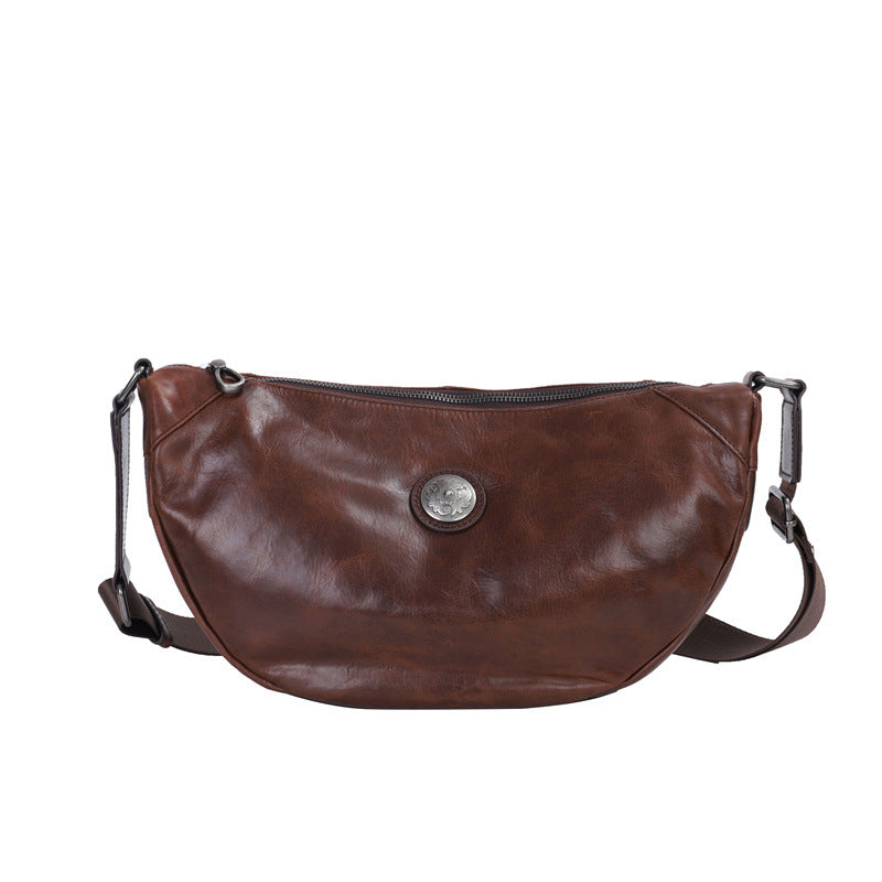 Men's bust bag crossbody bag genuine cowhide leather large capacity casual fashion shoulder bag for men