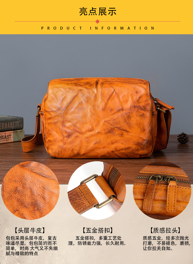 Men's Shoulder Bag Genuine Cowhide Leather Retro Men's Crossbody Bag