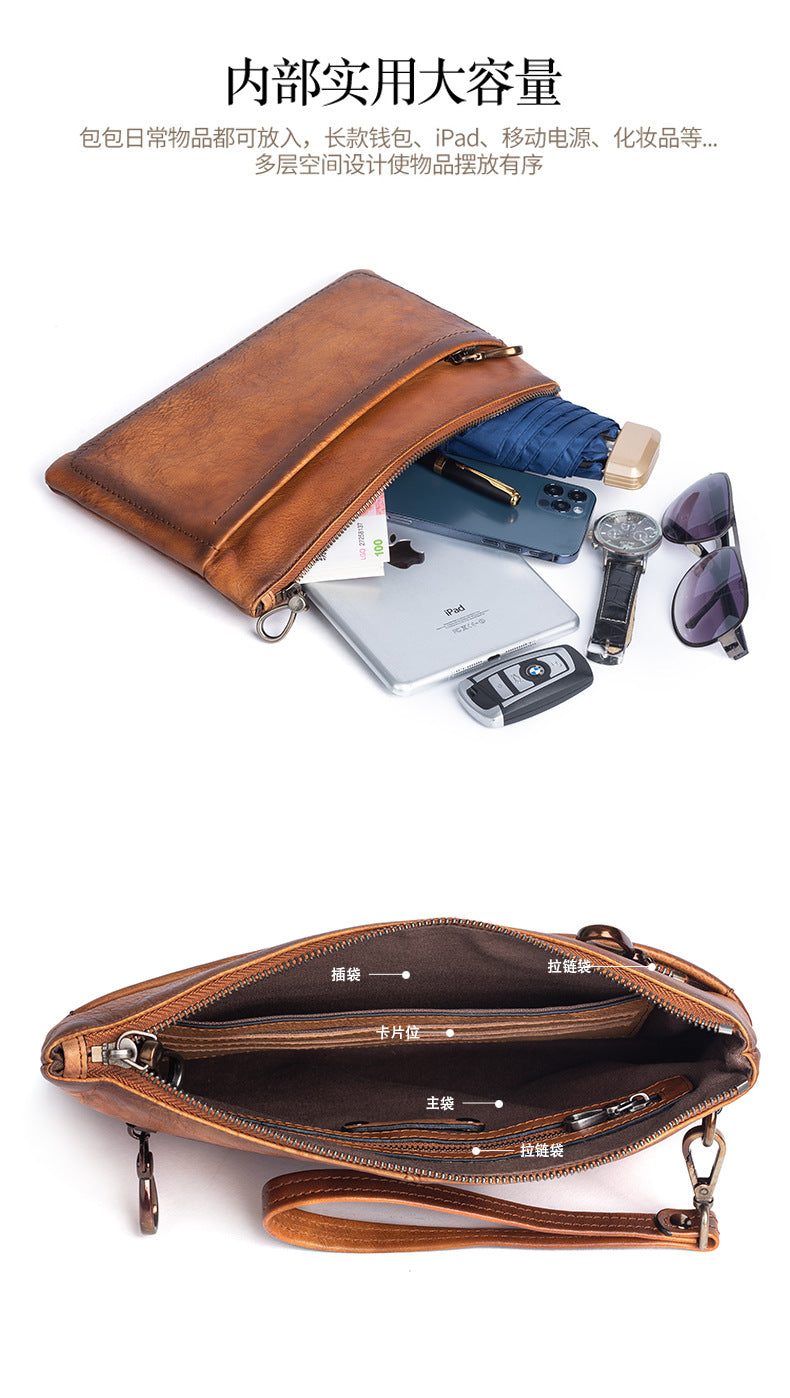 Men's Clutch Bag Cowhide Retro Casual Handbags for Men