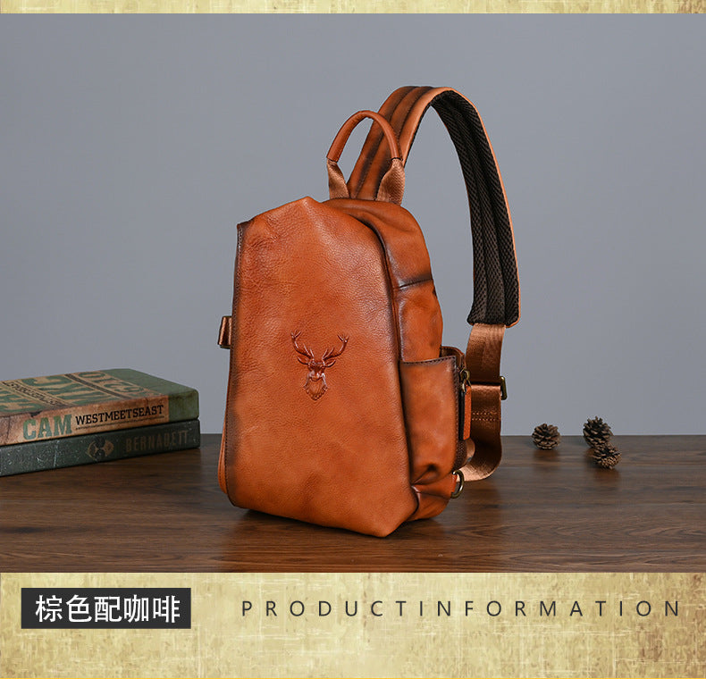 Men's Bust Bag Genuine Cowhide Leather Retro Casual Men's Crossbody Bag Travel Bag