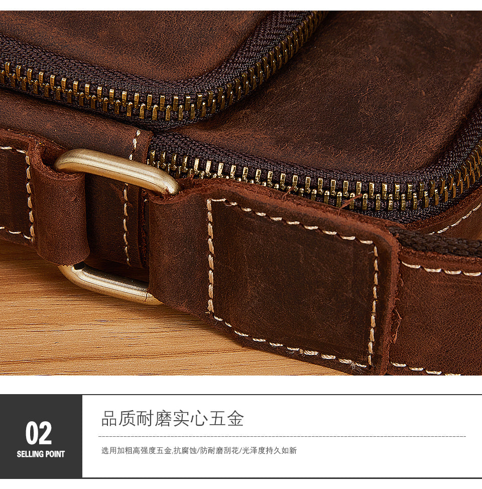 Men's Shoulder Bag Cowhide Genuine Leather Retro Travel Outdoor Crossbody Bag for Men