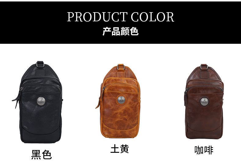 Men's Bust Bag Genuine Cowhide Leather Crazy Horse Retro Casual Shoulder Bag Men's Crossbody Bag