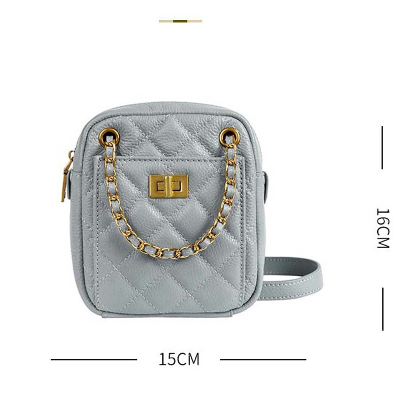 Genuine leather mobile bag ladies bag plaid mini pouch vertical fashion chain bag shoulder bag. pochette