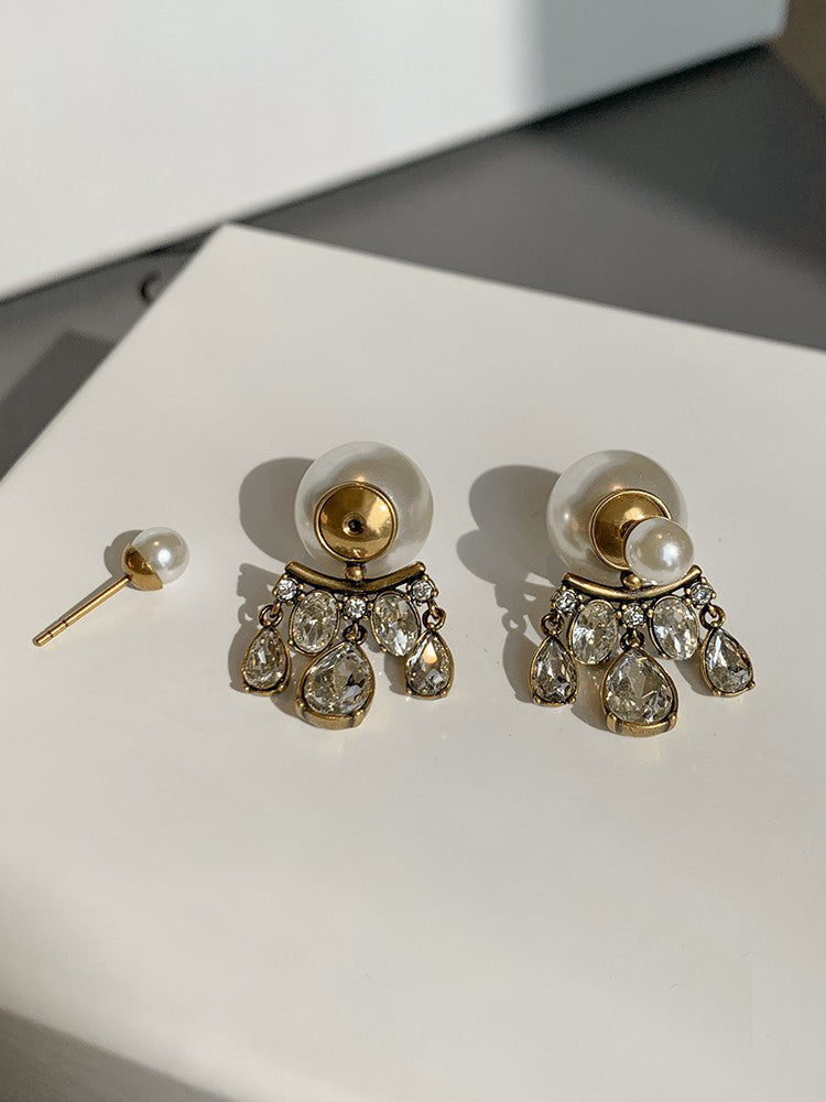 D large pearl earrings fringe earrings Retro earrings with a luxurious temperament that makes light of women's luxury