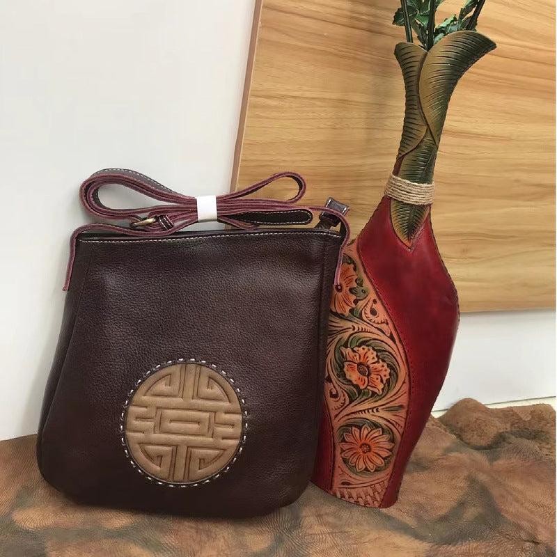 Men's Shoulder Bag Genuine Cowhide Leather Retro Fashion Casual Crossbody Bag for Men