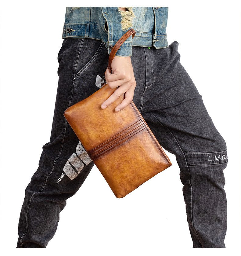 Men's Clutch Bag Genuine Cowhide Leather Retro Casual Men's Handbag