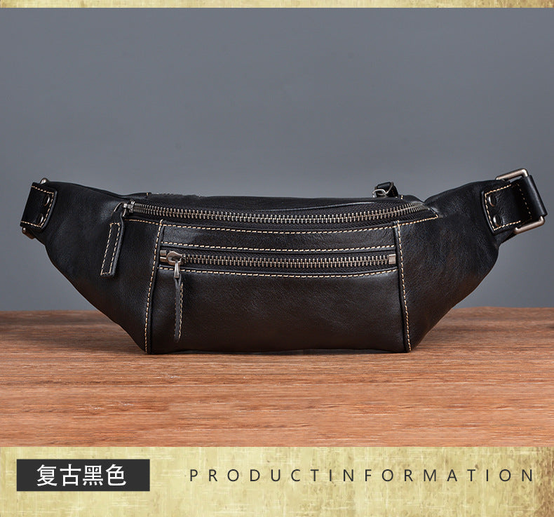 Men's Waist Pouch Cowhide Genuine Leather Retro Casual Men Bag