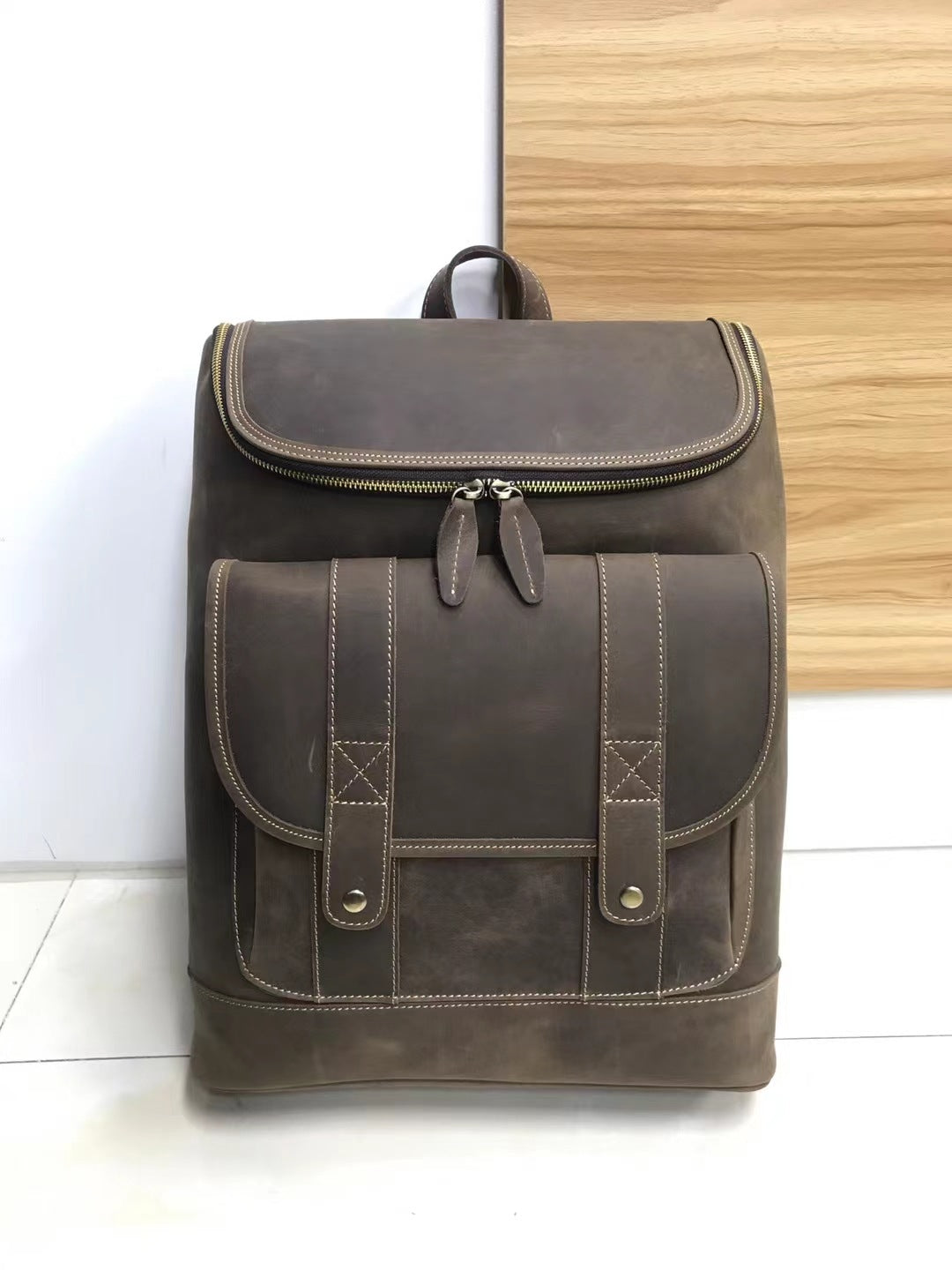 Men's Backpack Genuine Cowhide Leather Crazy Horse Retro Unisex Travel Bag