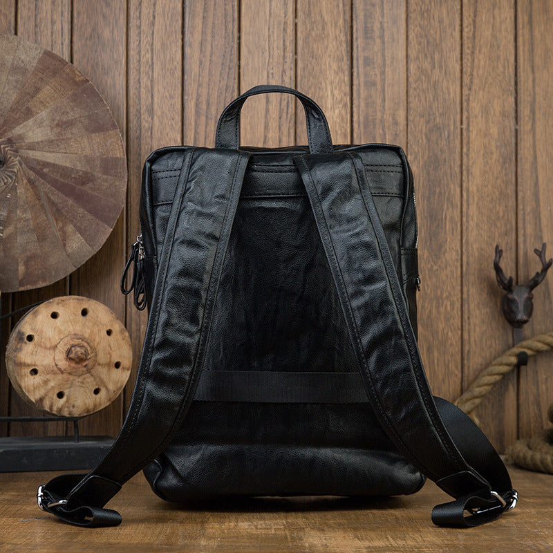 Men's backpack, original handmade cowhide genuine leather, simple casual computer bag, large capacity, travel bag