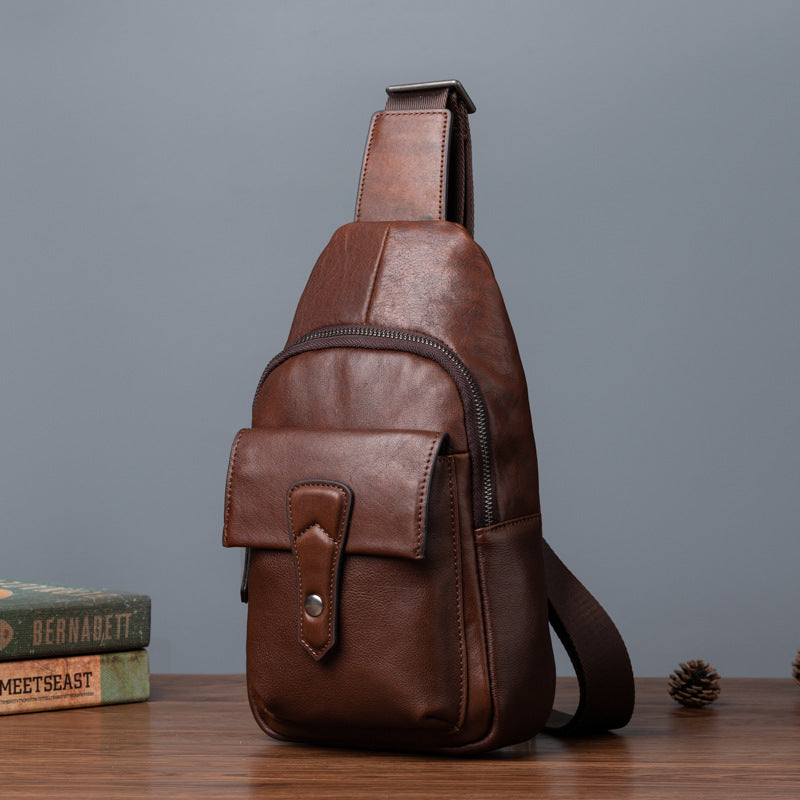 Men's bust bag Genuine cowhide leather retro casual crossbody bag for men