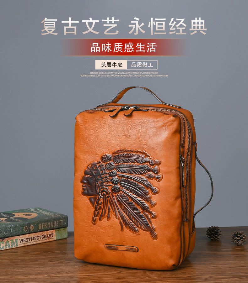 Men's backpack cowhide genuine leather retro fashion computer bag men's casual travel bag