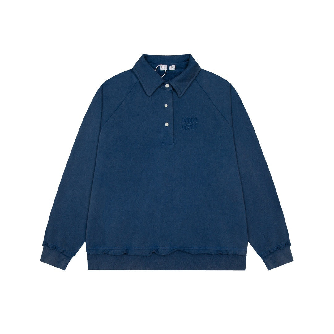 MIUMIU長袖ポロシャツ おしゃれ上着 クールカジュアル ロングtシャツ プルオーバー SY0340