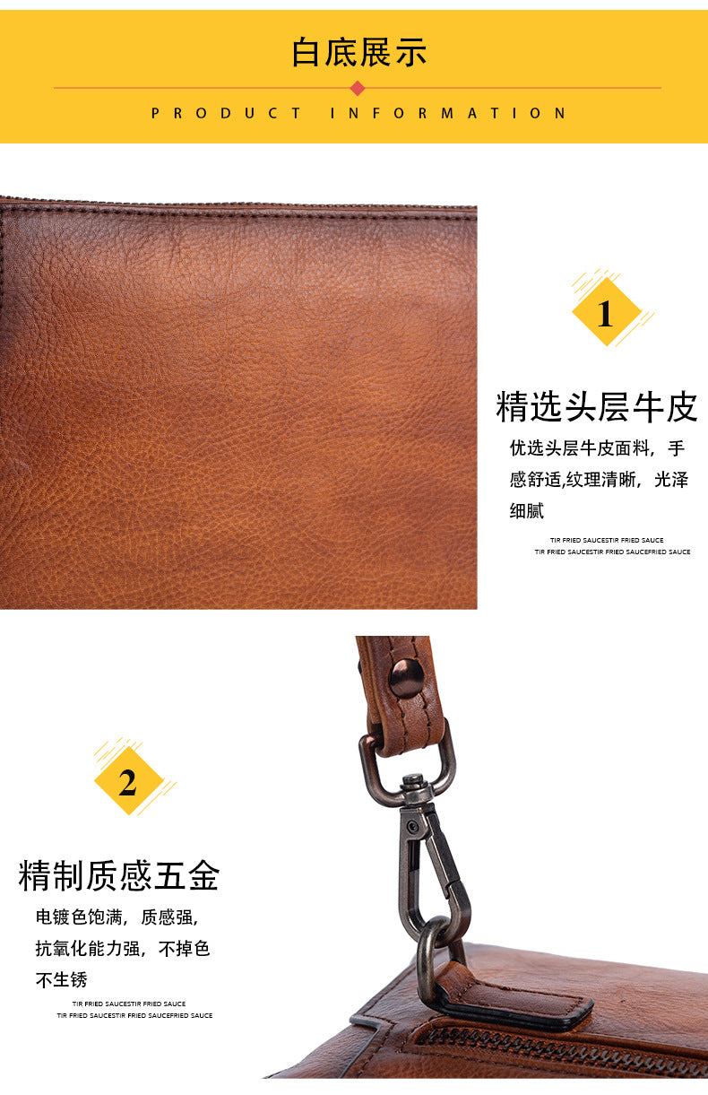 Men's Clutch Bag Genuine Cowhide Leather Retro Casual Men's Bag