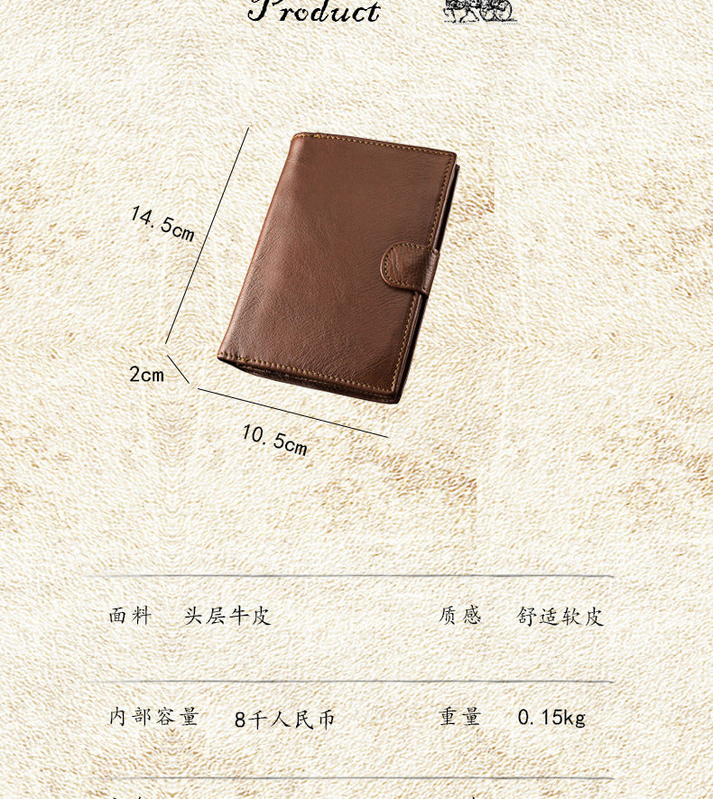 Men's Wallet Genuine Cow Leather Handmade Original Large Capacity Soft Leather Simple Men's Wallet