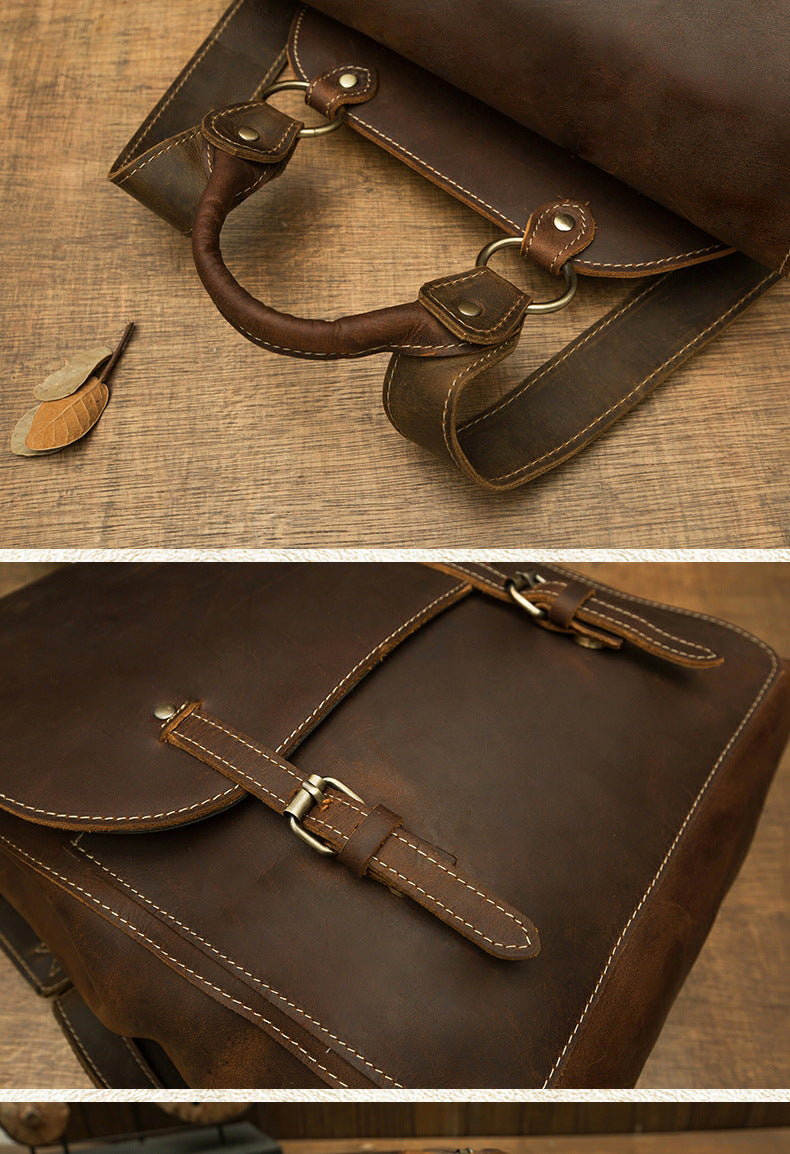 Men's Rucksack Genuine Cowhide Leather Handmade Korean Fashion Unique Travel Computer Bag for Men