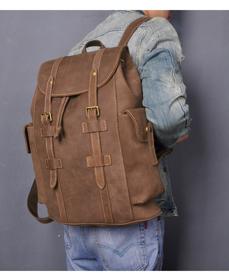Men's backpack cowhide genuine leather retro large capacity computer bag for men