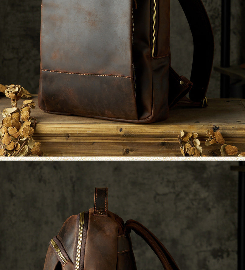 Men's Rucksack Genuine Cowhide Leather Handmade Casual Large Capacity Men's Business Bag Travel Bag