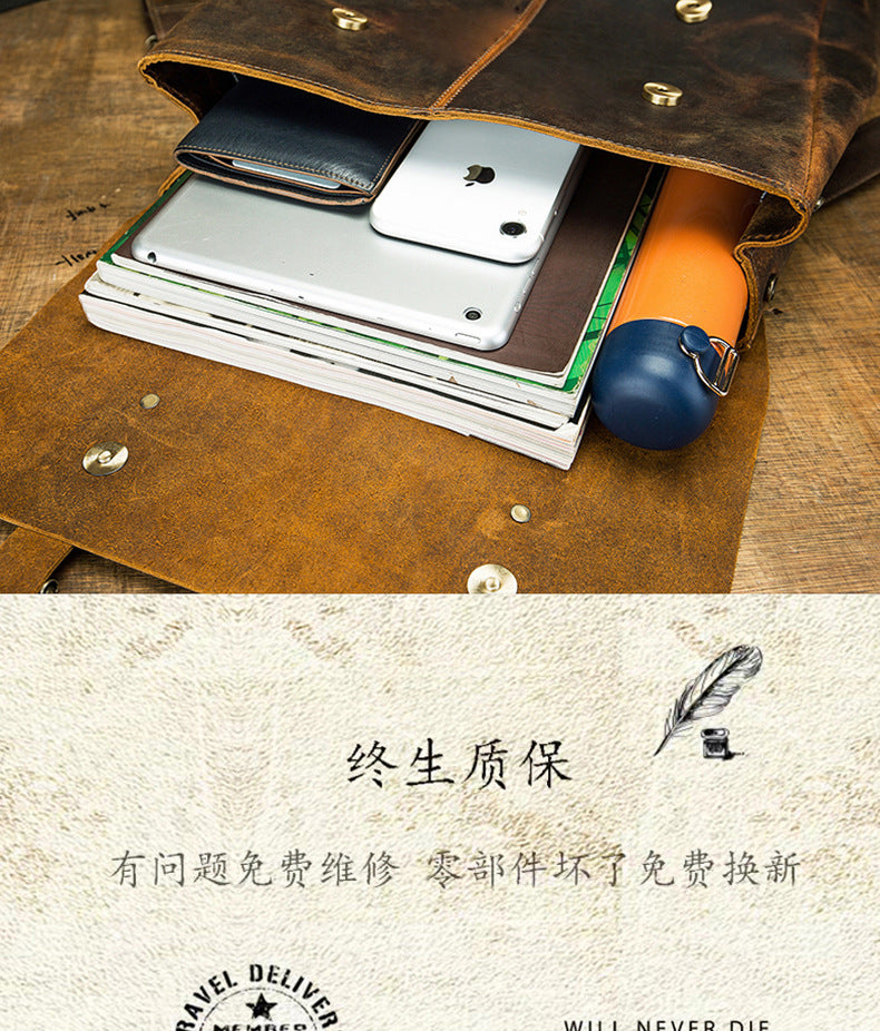 Men's Rucksack Korean Fashion Handmade Cowhide Genuine Leather Crazy Horse Outdoor Travel Bag Casual Computer Bag for Men