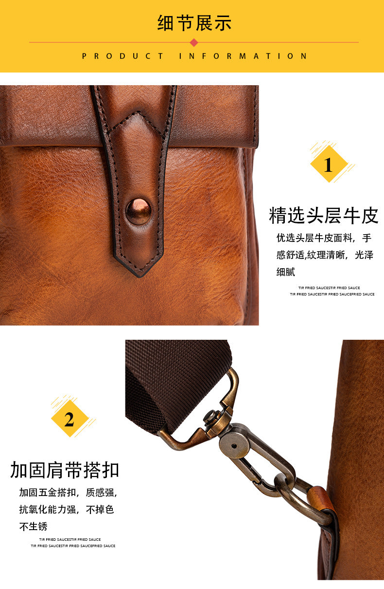 Men's bust bag Genuine cowhide leather retro casual crossbody bag for men