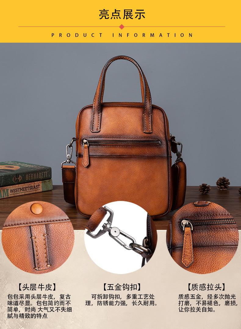 Men's Crossbody Bag Genuine Cowhide Leather Retro Casual Men's Handbag