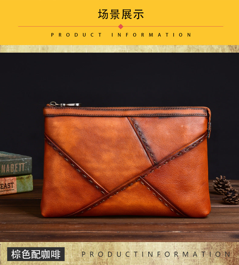 Men's Clutch Bag Genuine Cowhide Leather Retro Casual Men's Handbag