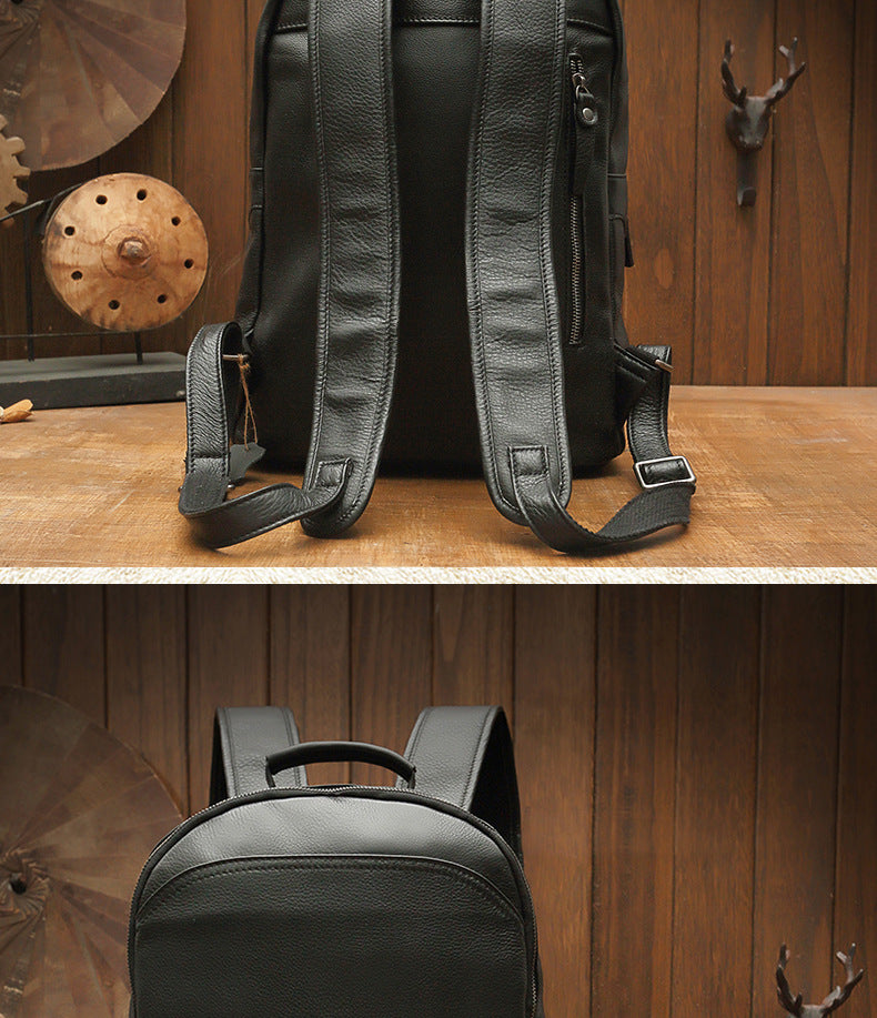 Men's backpack handmade cowhide genuine leather simple casual quality travel bag