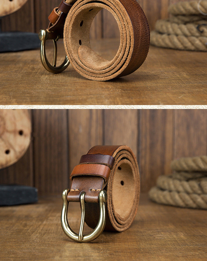 Men's Belt Original Genuine Cowhide Leather Copper Unique Needle Buckle Casual Men's Belt