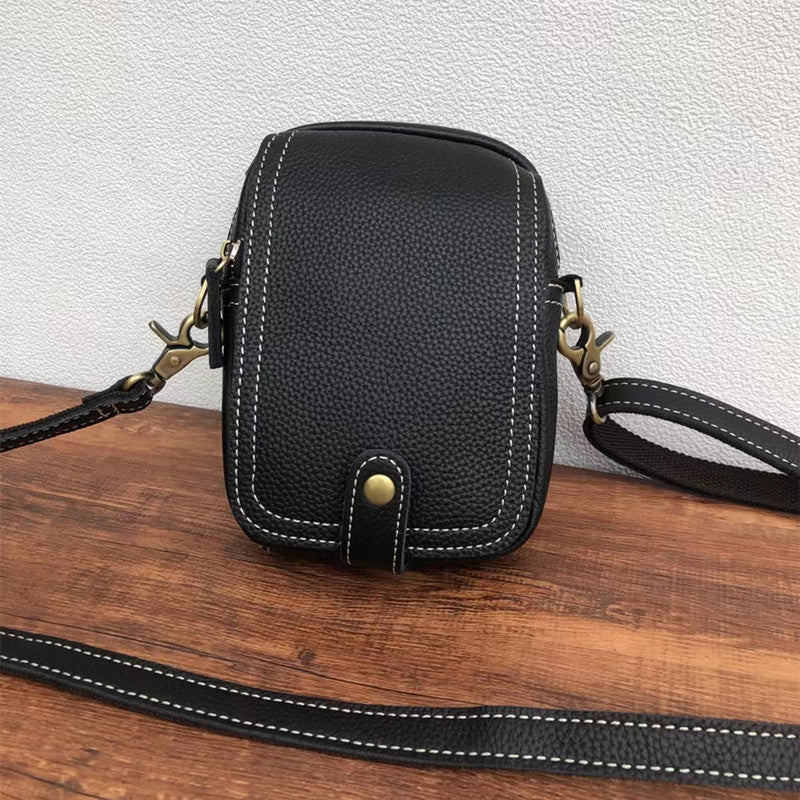 Men's Shoulder Bag Genuine Cowhide Leather Korean Fashion Simple Retro Smartphone Pouch Crossbody Bag for Men