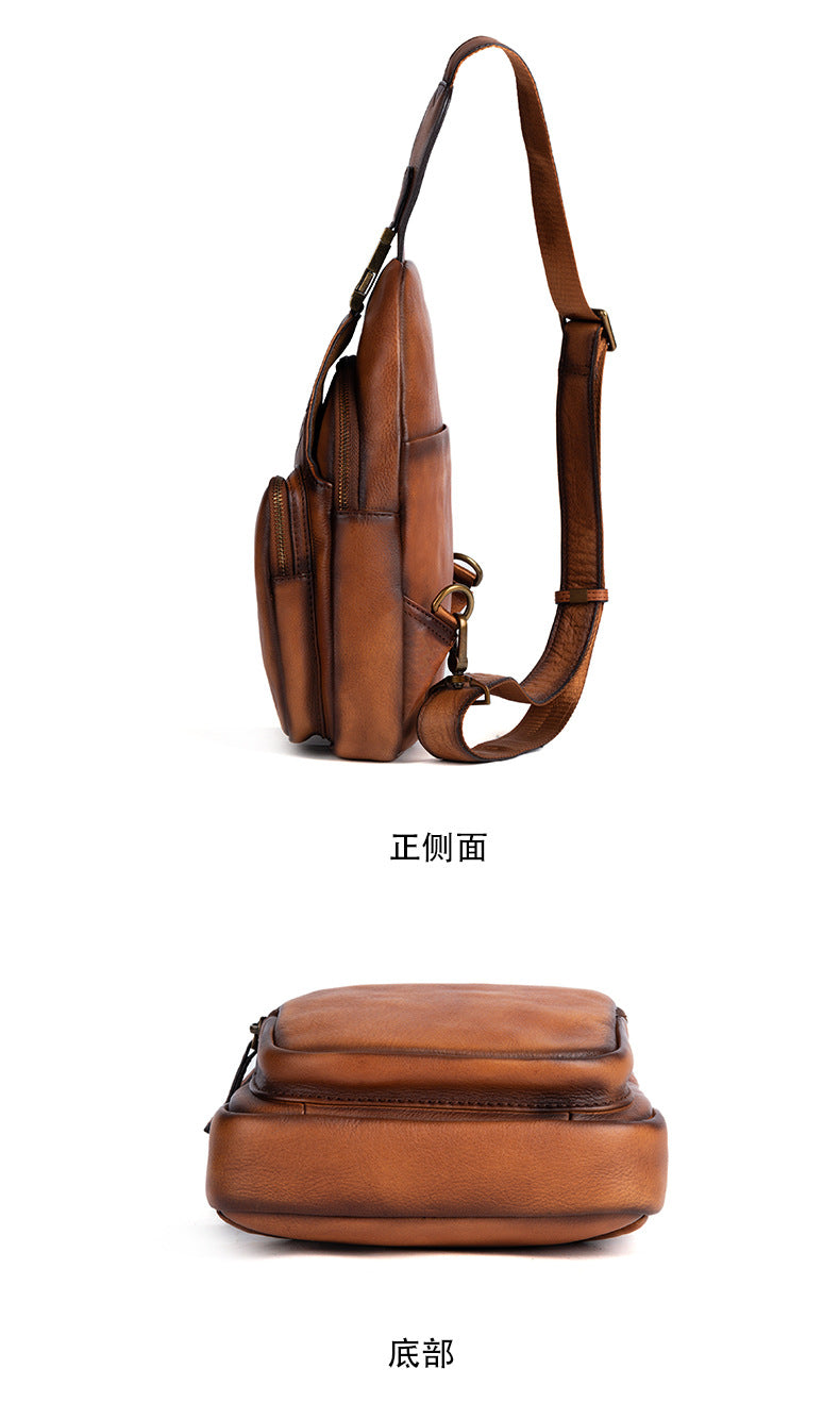 Men's bust bag Genuine cowhide leather retro crossbody bag for men
