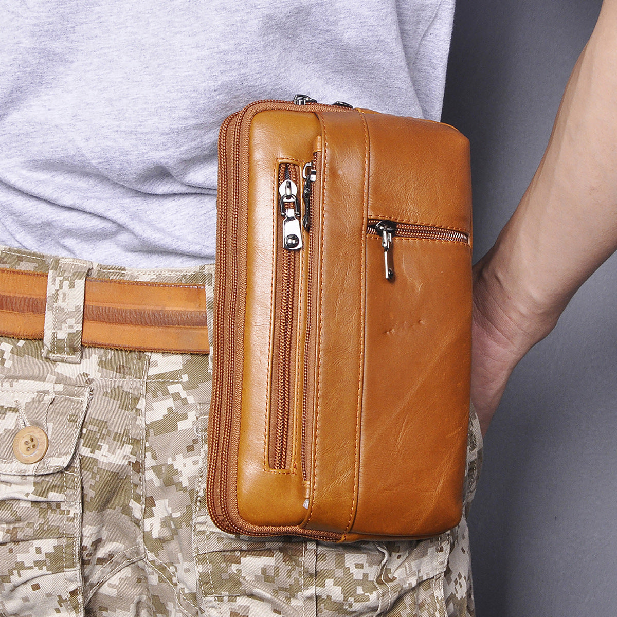 Men's Waist Pouch Cowhide Genuine Leather Retro Fashion Casual Outdoor Men's Bag