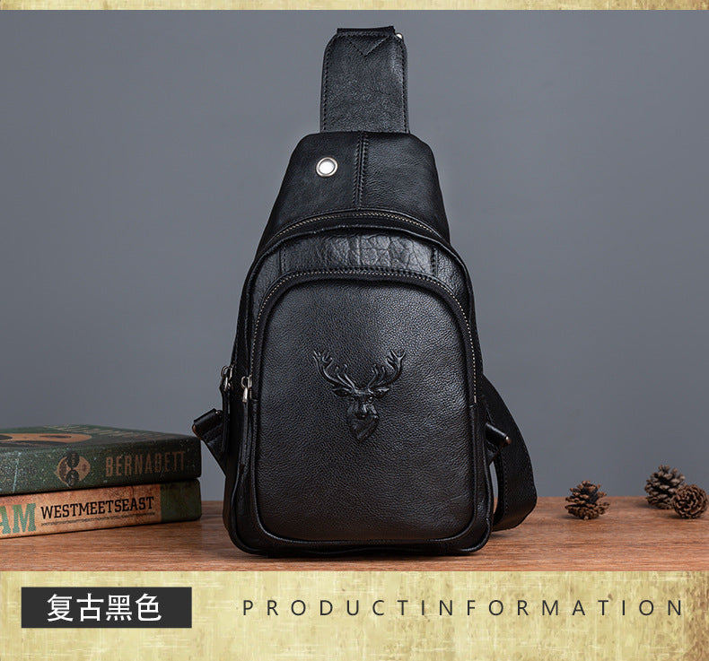 Men's bust bag Genuine cowhide leather retro casual crossbody bag for men