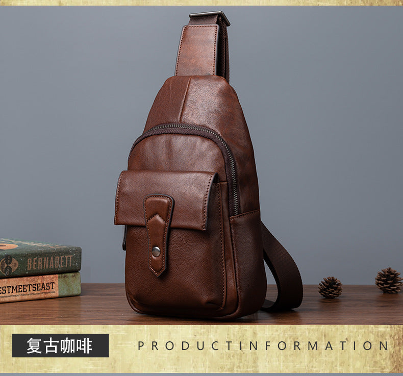 Men's bust bag Genuine cowhide leather retro casual crossbody bag for men